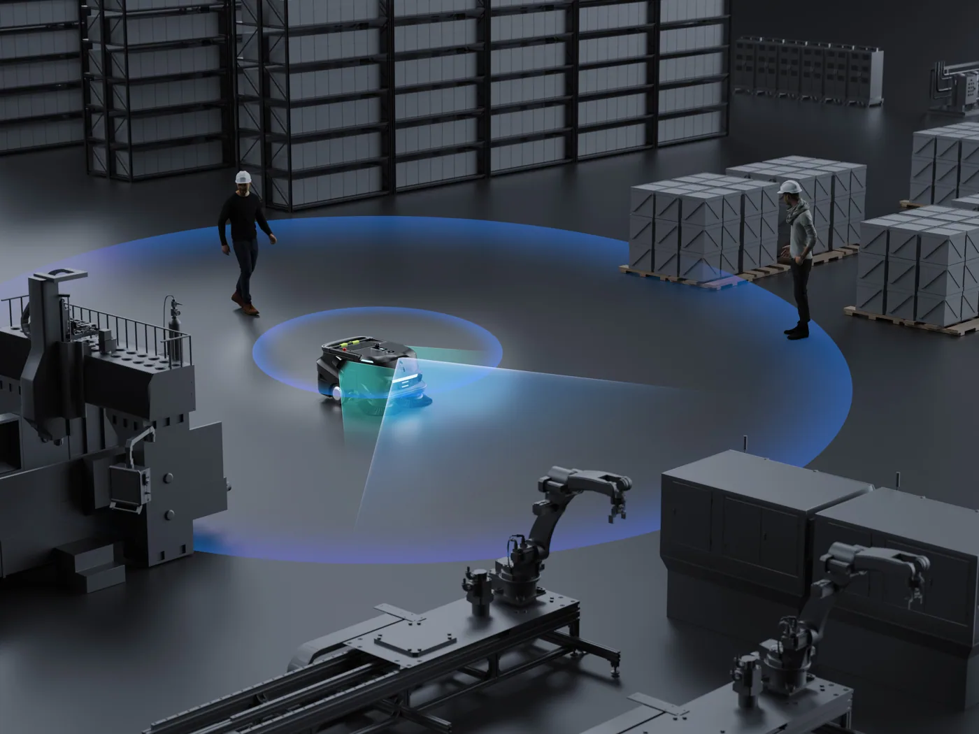 Omnidirectional perception in a logistics aisle
