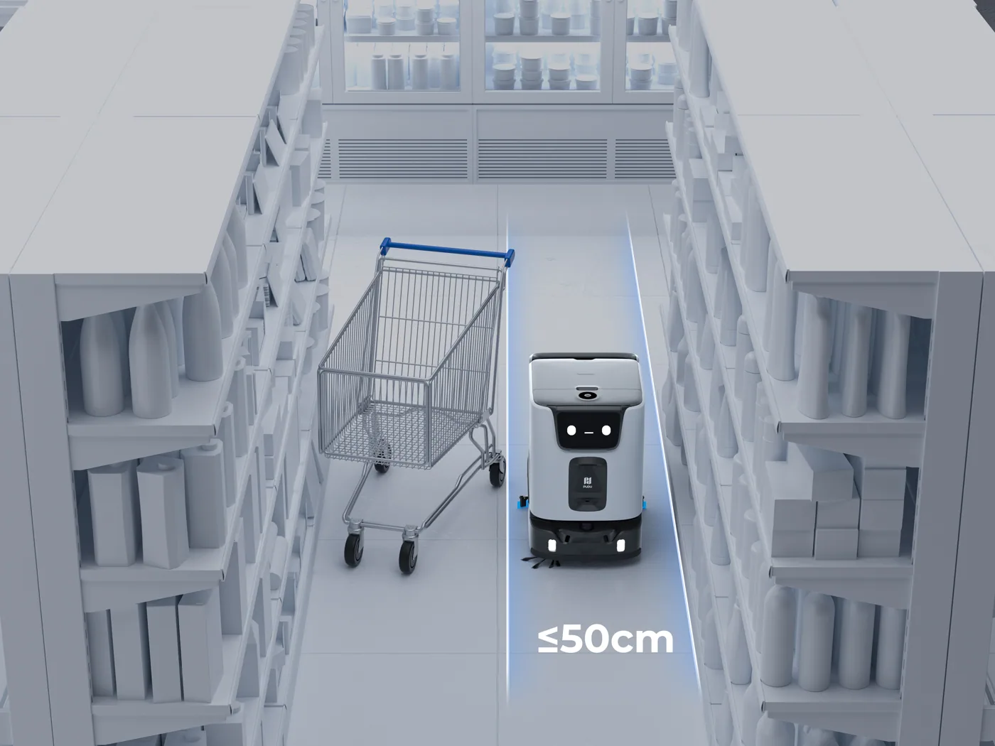 Passes through aisles from 50 cm wide