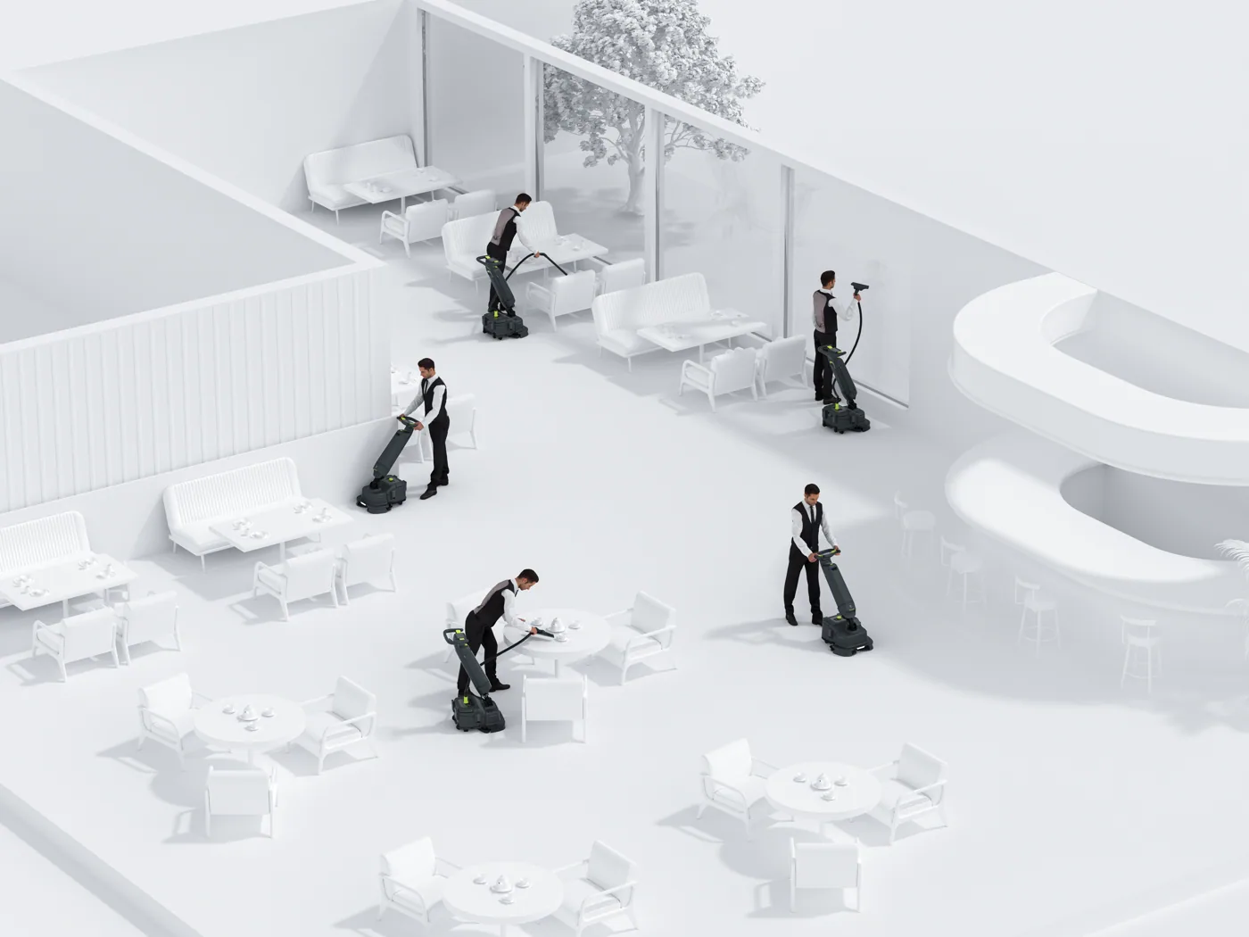 Multi-dimensional cleaning in a hospitality setting